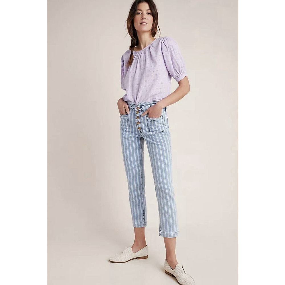 Pilcro and the Letterpress Stripe High Rise jeans Slim 27 preppy‎ nautical boho